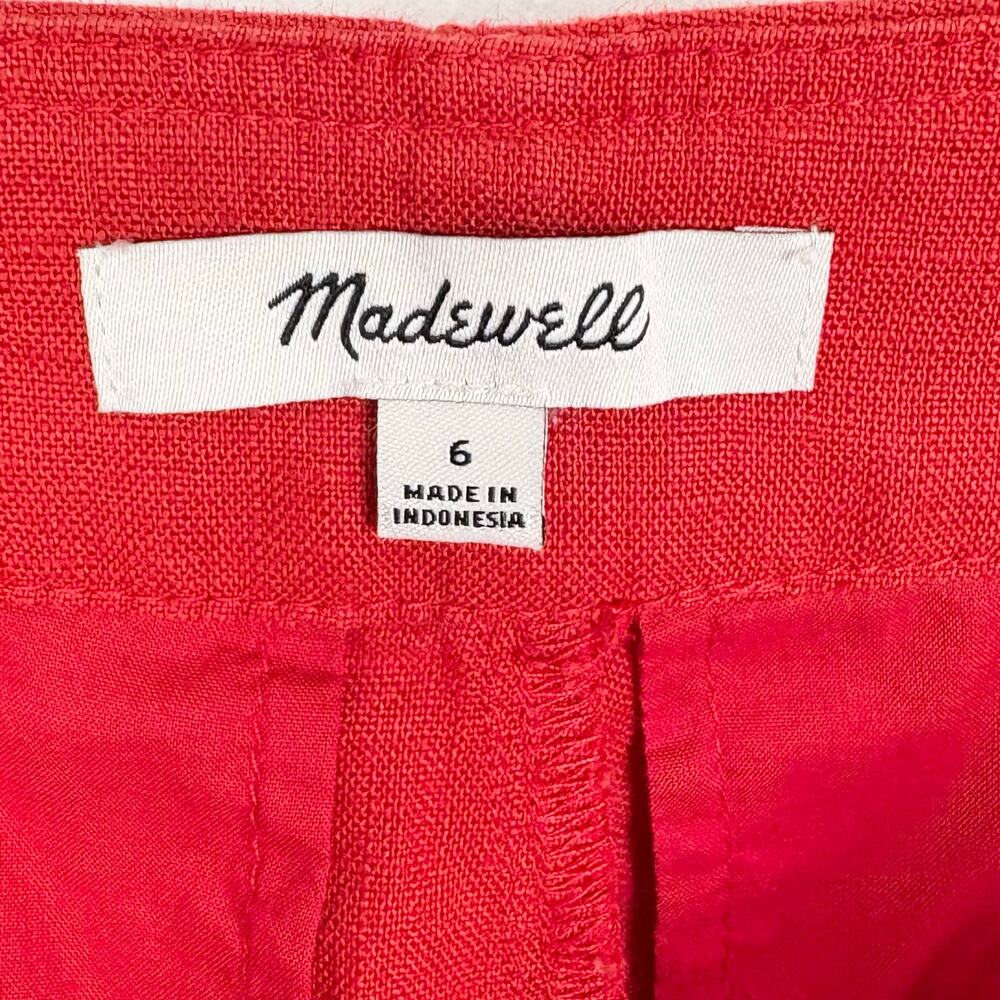 Madewell Button Tab Shorts 100% Linen High Rise Pintucked Button Tabs Red 6 - Picture 6 of 12